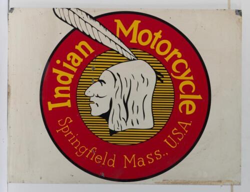 INDIAN: A circa 1980s Indian Motorcycles reproduction tin sign, thick gauge, 45cm high, 60cm wide
