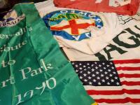 FLAGS: A collection of motoring and national flags including; JAGUAR, DUNLOP TYRES, ALFA ROMEO, TATTERSALLS HISTORIC ETC - 2