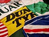 FLAGS: A collection of motoring and national flags including; JAGUAR, DUNLOP TYRES, ALFA ROMEO, TATTERSALLS HISTORIC ETC - 4