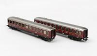 MARKLIN: Two boxed Marklin 4024 express restaurant cars in red German Federal Railways livery - 2