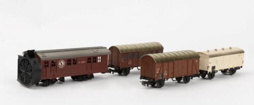 MARKLIN: Three Marklin covered goods vans and a Pocher US snow plough
