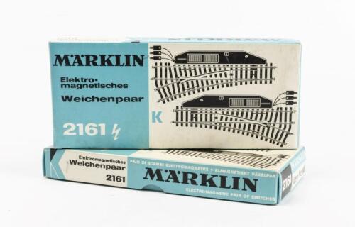 MARKLIN: Two pair of boxed Marklin HO 2161 K electromagnetic switches within two boxes