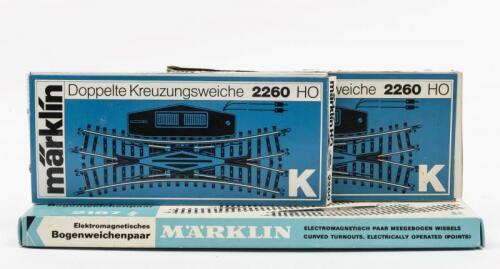 MARKLIN: Three boxed Marklin K track sections including two 2260 double slip switch and one curved turnout