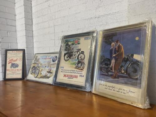 138 · FRAMED PRINTS: A group of four framed prints featuring Norton, Matchless, James & R P Tilbrook motor cycles [Location: Sydney]