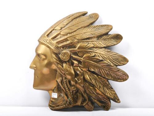 INDIAN: A large brass Indian Chief head plaque, 34cm high
