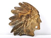 INDIAN: A large brass Indian Chief head plaque, 34cm high - 2