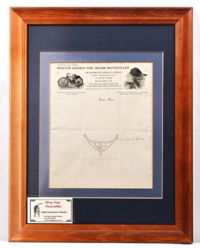 INDIAN MOTOCYCLES: An original early part sheet displaying an image of 'THE CORSON SPRING HANDLE BAR'. With CoA