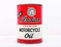 INDIAN: A unopened tin of 'Indian PREMIUM MOTORCYCLE Oil' SAE 10. Made in the U.S.A by THE INDIAN COMPANY