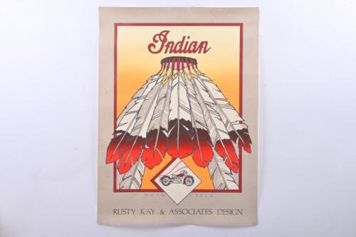 INDIAN: Two posters with an Indian motorcycle theme. RUSTY KAY & ASSOCIATES DESIGN 'Indian MOTO CYCLE' poster featuring a Indian Chief head decoration and Indian motorcycle