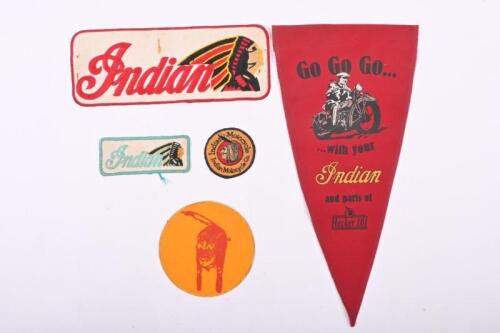 INDIAN: A collection of Indian motorcycle cloth badges and pendant