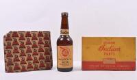 INDIAN: Three Indian related items. Beer Bottle & Empty Indian Part Boxes