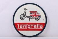 LAMBRETTA: A metal reproduction 'Lambretta' sign featuring a Lambretta motorcycle [Location: Melbourne]