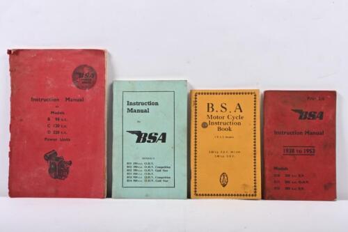 BSA: Four BSA Instruction Manuals. 1960 'Instruction Manual for Models B 98 c.c., C 120 c.c., D 220 c.c. Power Units', with fold out Elequip diagram