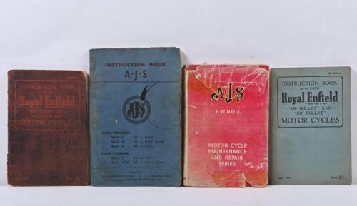 A.J.S/ROYAL ENFIELD: A group of four 'Instruction Books' and maintenance book detailing A.J.S and Royal Enfield motor cycles. 1954 Editions of Royal Enfield Instruction Books