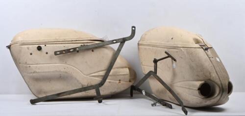 PANNIERS: Two cream luggage panniers with mounting brackets