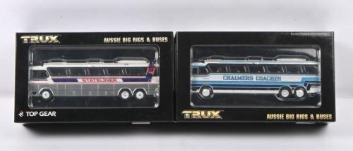 DENNING: Two 1:76 Scale Trux model coaches including 1980 Denning Mono Coach in Chalmers Coaches livery Model Code TX16B and Denning Mono Coach in Stateliner livery Model Code TX16L.