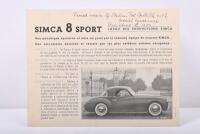 SIMCA: An original&nbsp;1950's SIMCA 8 SPORT single sheet, double sided sales brochure - 2