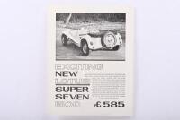 LOTUS: A 1960's LOTUS 'Super SEVEN 1500' single sheet, double sided sales brochure. As produced for LOTUS COMPONENTS&nbsp;Limited