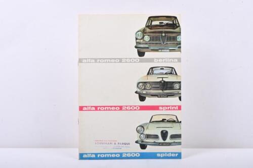 ALFA ROMEO: An original 1962 ALFA ROMEO 2600 sales brochure for Berlina, Sprint and Spider models