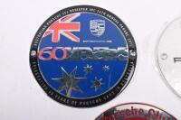 PORSCHE: Three round Porsche grill badges including 356 Register 26th Annual Parade 2011 and two others. - 2