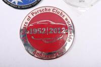 PORSCHE: Three round Porsche grill badges including 356 Register 26th Annual Parade 2011 and two others. - 4