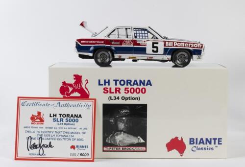 HOLDEN: A NOS 1:18 scale Biante Holden LH L34 Torana Peter Brock #5 1976 Bathurst "Bill Patterson" die-cast model with numbered signed Certificate of Authenticity and opening bonnet, doors & boot
