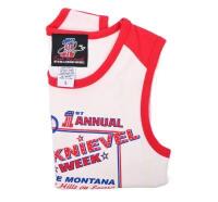 EVEL KNIEVEL: An EVEL KNIEVEL 'Officially Licensed Apparel' singlet promoting 2002 1st Annual 'EVEL KNIEVEL WEEK - BUTTE MONTANA'; Children's size L. Approx 50cm high, 33cm wide. - 3