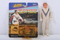 EVEL KNIEVEL: Two Evel Knievel items. 1970s IDEAL Toy Co. Evel Knievel bendable figurine & 1998 Evel Knievel&nbsp;'KING OF THE STUNTSMEN' Caesar's Palace Motorcycle&nbsp;die-cast model&nbsp;by Johnny Lightning (ITEM # 241-00)