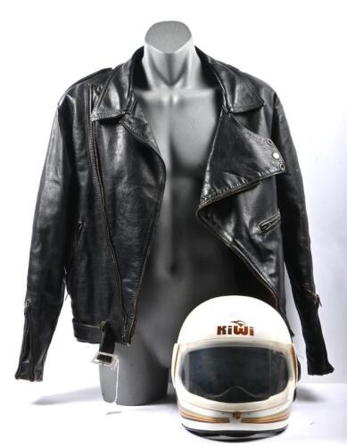 MOTORCYCLE GEAR: Two items of motorcycle clothing and headwear. Swiss made 'KIWI' Integral K 12 helmet, size 58 & Melbourne made A. & P. 'LEATHER JACKETS FOR MOTORCYCLES', size 6