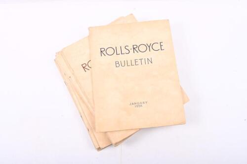 ROLLS ROYCE: A collection of 1950s Rolls-Royce bulletins. Rolls-Royce Bulletin was a customer magazine produced generally twice a year and cover all aspects of Rolls-Royce cars and aero engines news and information together with more general articles. All are in cream card covers with around 36 pages in black and white for the most part.