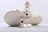 SCULPTURE: A large interesting white ceramic c1970s figure of a rider on a speedway bike 43cm wide, 33cm high - 2
