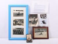SYD LITTLEWOOD: A collection of material related to Australian speedway rider Syd Littlewood including a selection of early framed photographs, '1950 Winners Norwich' National Speedway League Division 2 medal inscribed to Littlewood, and a printed two pag