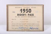 RIDERS PASS: A interesting original 1950 Speedway Control Board Riders Pass booklet issued to B. Gardiner of Walthamstow track London.&nbsp; - 2
