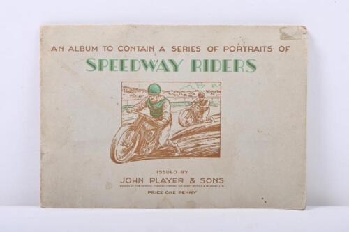 SPEEDWAY RIDER ALBUM: A c1930s John Player & Sons speedway riders cigarette card album, includes 6 riders cards such as Nobby Key (New Cross), Wally Kilmister (Wembley).