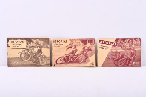 ASTORIAS: Three small editions of the Astorias Speedway Booklets including 1956 (5th Year), 1957 (6th Year), 1958 (7th Year).