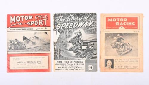 SPEEDWAY: Three early Speedway magazines including 'Motor Racing - May 14th 1938 Vol 11. No.9' 'The Story of Speedway by L.G. Steed' (Loose cover), 'Motor Cycle Sport - Special Grass Track Souvenir by Cyril May' and small single page 'The Speedway - Vol 1 No.6 - May 1947.