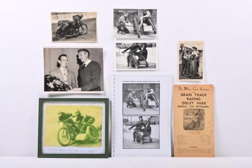 OXLEY PARK CARLETON BROTHERS: A collection of material related to the Carleton Brothers - Aussie sidecar, pioneers in UK. Includes Oxley Park programme, framed photograph of the Carleton Brothers at Rye House speedway UK 1952 and others.