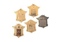 MEMBERSHIP MEDALLIONS: A collection of five membership medallions for a unknown club.&nbsp;