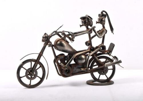 SCULPTURE: A modern motorcycle sculpture made from repurposed nuts, bolts and metal parts