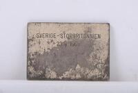 SVERIGE STORBRITANNIEN: A superb heavy plaque trophy featuring speedway figures to face and inscribed to rear 'Sverige - Storbritannien 23.9.1969' - 2