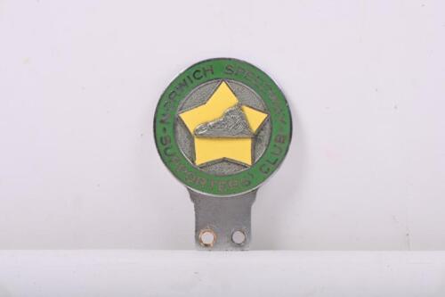 NORWICH SPEEDWAY: A small Norwich Speedway 'Supporters Club' grille badge 5.5cm diameter. Stamped to rear Thomas Fattorini LTD Regent St Birmingham.