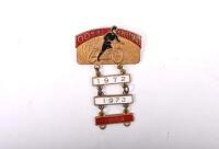 ODSAL SPEEDWAY: A nice small enameled Odsal Speedway pin with hanging consecutive year labels&nbsp;'1972-1973-1974' by W Reeves & Co Ltd 30 Tenby St Birmingham