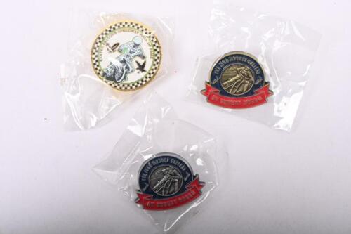 IVAN MAUGER: Three small pins related to New Zealand speedway rider Ivan Mauger including two 'The Ivan Mauger Gallery' pin and one Exeter Falcons speedway hall of fame pin.