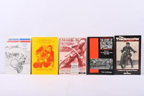 SPEEDWAY: A collection of five books mostly on history of riders or speedway tracks including 'The Track Master - Sig Schlam' (Claremont Speedway Pioneer) by Bill Elkes, 'The Story of Exeter Speedway Volume I' by Tony Lethbridge and three others.