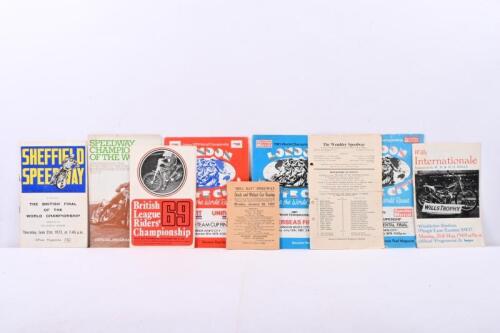 SPEEDWAY PROGRAMMES: A collection of nine British speedway programmes including White City 1979, Sheffield 1973, Belle Vue Manchester 1969,Glasgow c1960s, Wills Internationale Wimbledon 1969, 1981 White City, 1979 White City and two others.