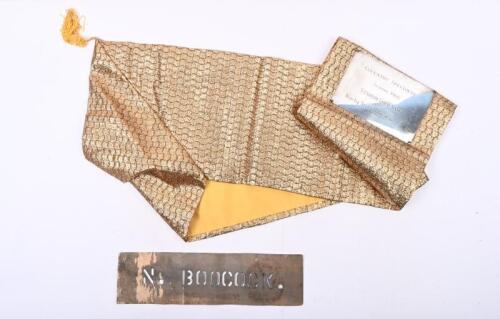NIGEL BOOCOCK: A sash award as awarded to rider Nigel Boocock Conventry Speedway Season 1966 'Stadium Gold Sash' along with riders stencil.