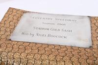 NIGEL BOOCOCK: A sash award as awarded to rider Nigel Boocock&nbsp;Conventry Speedway Season 1966 'Stadium Gold Sash' along with riders stencil.&nbsp; - 2