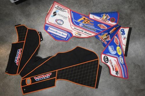 BIKE COVERS: Two Speedway bike covers including one branded Jawa the other with 'Speedway Tour Downunder - 2008-2012' event racing sponsorship.