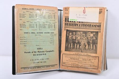 BELLEVUE: A collection of early Bellevue Speedway (Manchester UK) race programmes housed in A5 display book. Includes a range of Programmes from 1934-1936.