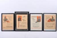 OVALTINE ADVERTS: Four A4 sized frames featuring original Ovaltine adverts with various speedway riders such as L.Van Praag, Jack Milne, Frank Arthur, & Eric Collins.&nbsp;